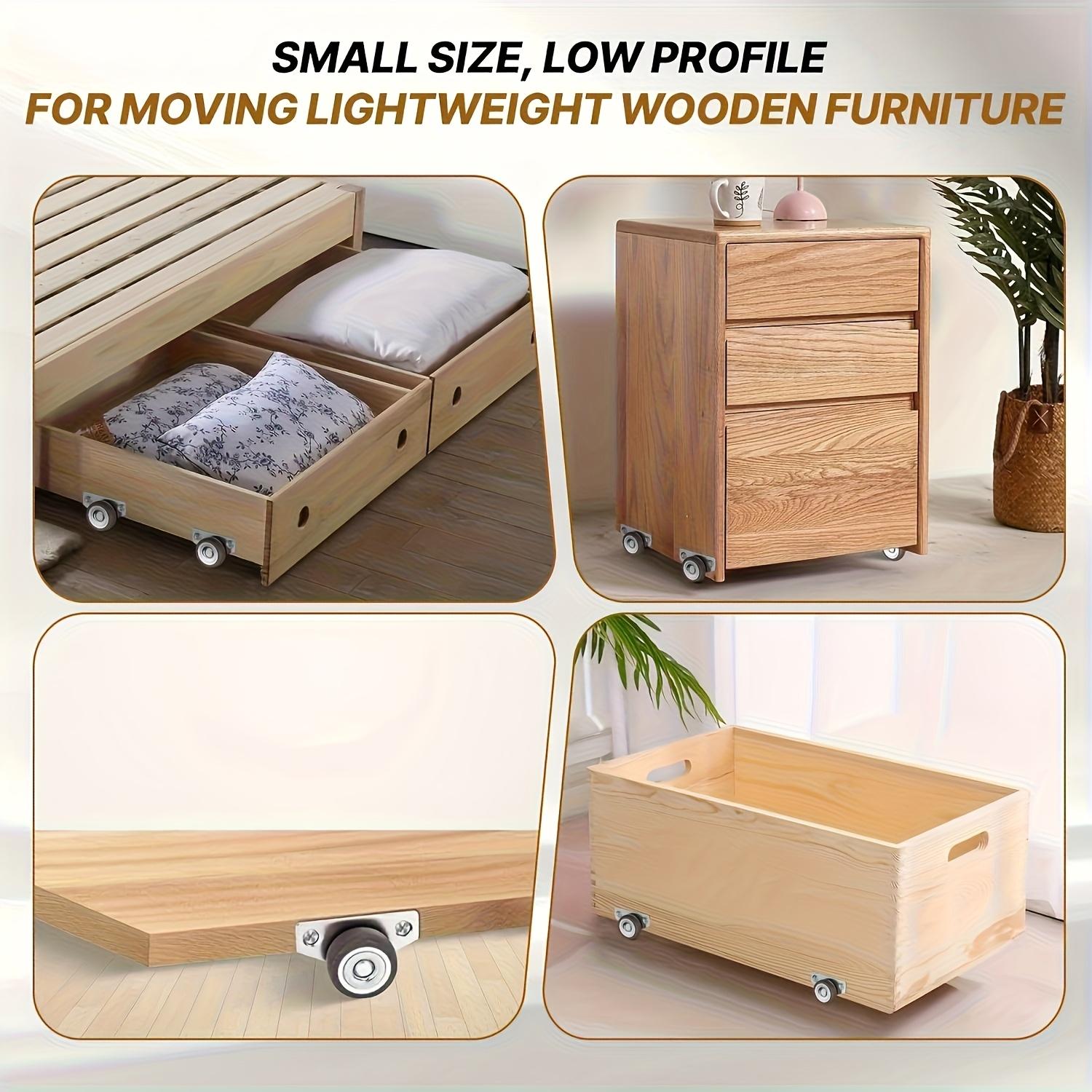 12Pcs Furniture Drawer Casters Set(4 Silent Casters + 8 Screws), 1.25" Side‑Mount Quiet Smooth Rolling Industrial Flat‑Base Metal Casters, Modern Aesthetic Furniture Hardware