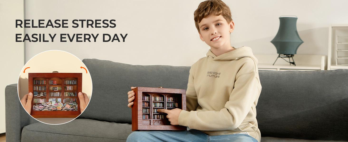 Anxiety Bookshelf | Miniature Book Matchbox Display Cabinet, Wooden Creative Ornaments, Stress-Relieving Gifts for Family and Friends