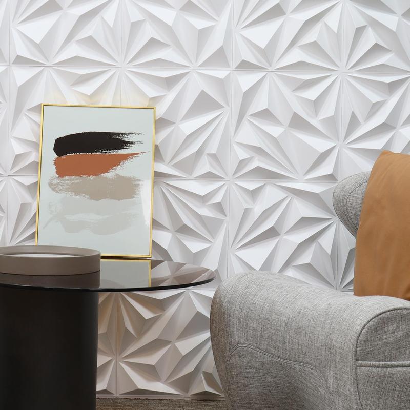 STICKGOO 33 Pack 3D Geometric Pattern Diamond Wall Panels, Accent Wall Panels for Interior Wall Decor/Living Room/Gaming Room/TV Background - White