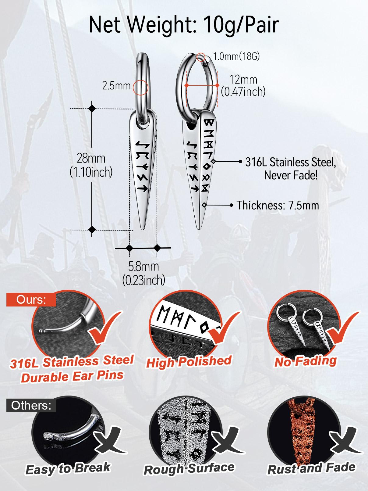 FaithHeart Runes Hoop Dangle Earrings Norse Viking Style for Men Women Stainless Steel FaithHeart Runes Hoop Dangle Earrings Norse Viking Style for Men Women Stainless Steel