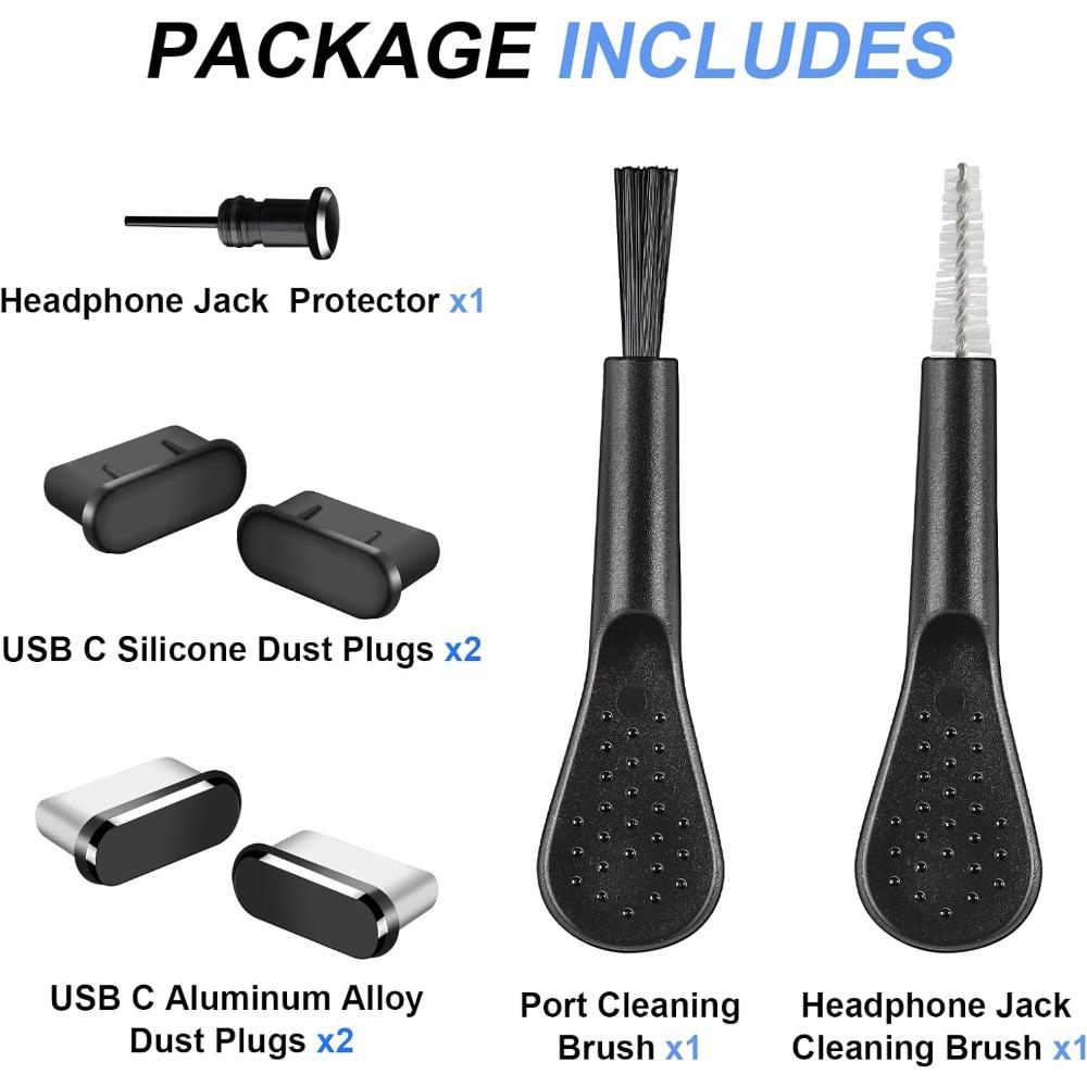 USB C Dust Plug Cover, 4pcs USB C Port Cover Cap Charging Port Cleaner with Cleaning Kits for iPhone 15 16 Series, Samsung Galaxy S23/S22/S21/S20 Ultra, Note 20/10 and All Type C Devices