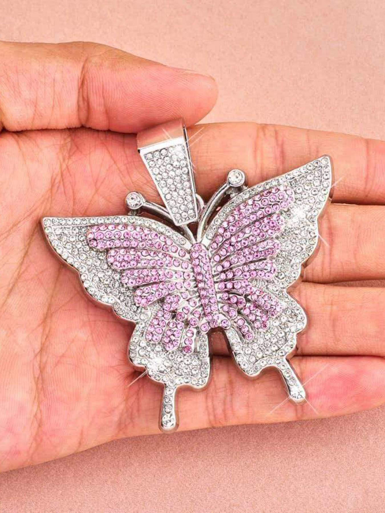 Butterfly Pendant Necklace for Women, Iced Out Rhinestone Heart Chain Choker, Y2K Jewelry, Hip Hop Bling, Fashion Accessories, Gift