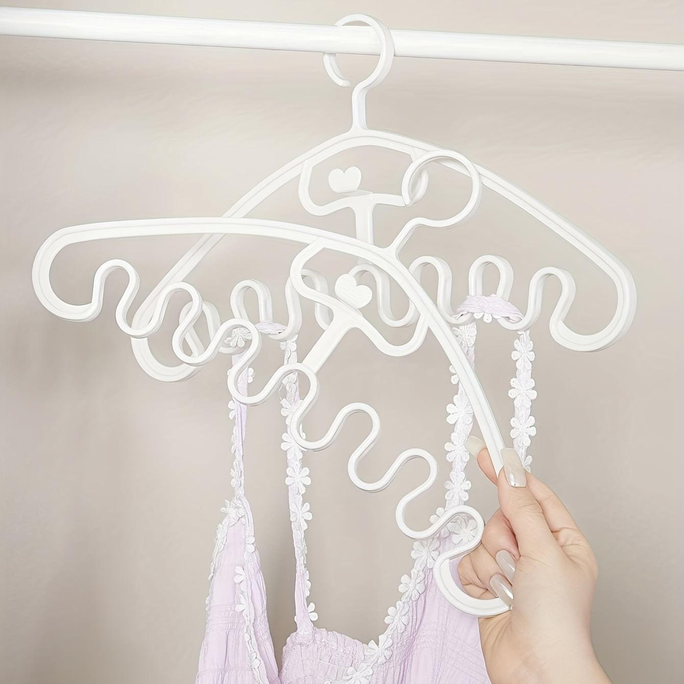 5 Plastic Clothes Hangers, Multifunctional Wave Shape, Space Saving Seamless Hanging Hooks, for Underwear Bras Sleepwear Scarves Handbags