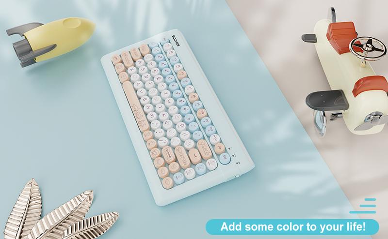 Wireless Bluetooth Keyboard for Mac, iPad, iPhone, PC, and Android—Connect Up to 3 Devices, Portable 84-Key Retro Typewriter Style, Light Blue