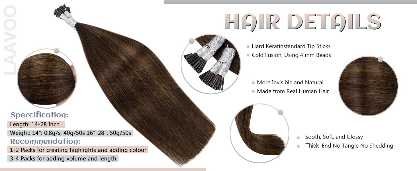 LaaVoo I Tip Hair Extensions Real Human Hair Pre Bonded Extensions human hair 50 Gram FallFreshness TikTokShopBlackFriday SpringStatements