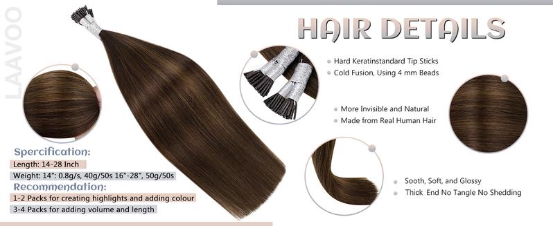 LaaVoo I Tip Hair Extensions Real Human Hair Pre Bonded Extensions human hair 50 Gram FallFreshness TikTokShopBlackFriday
