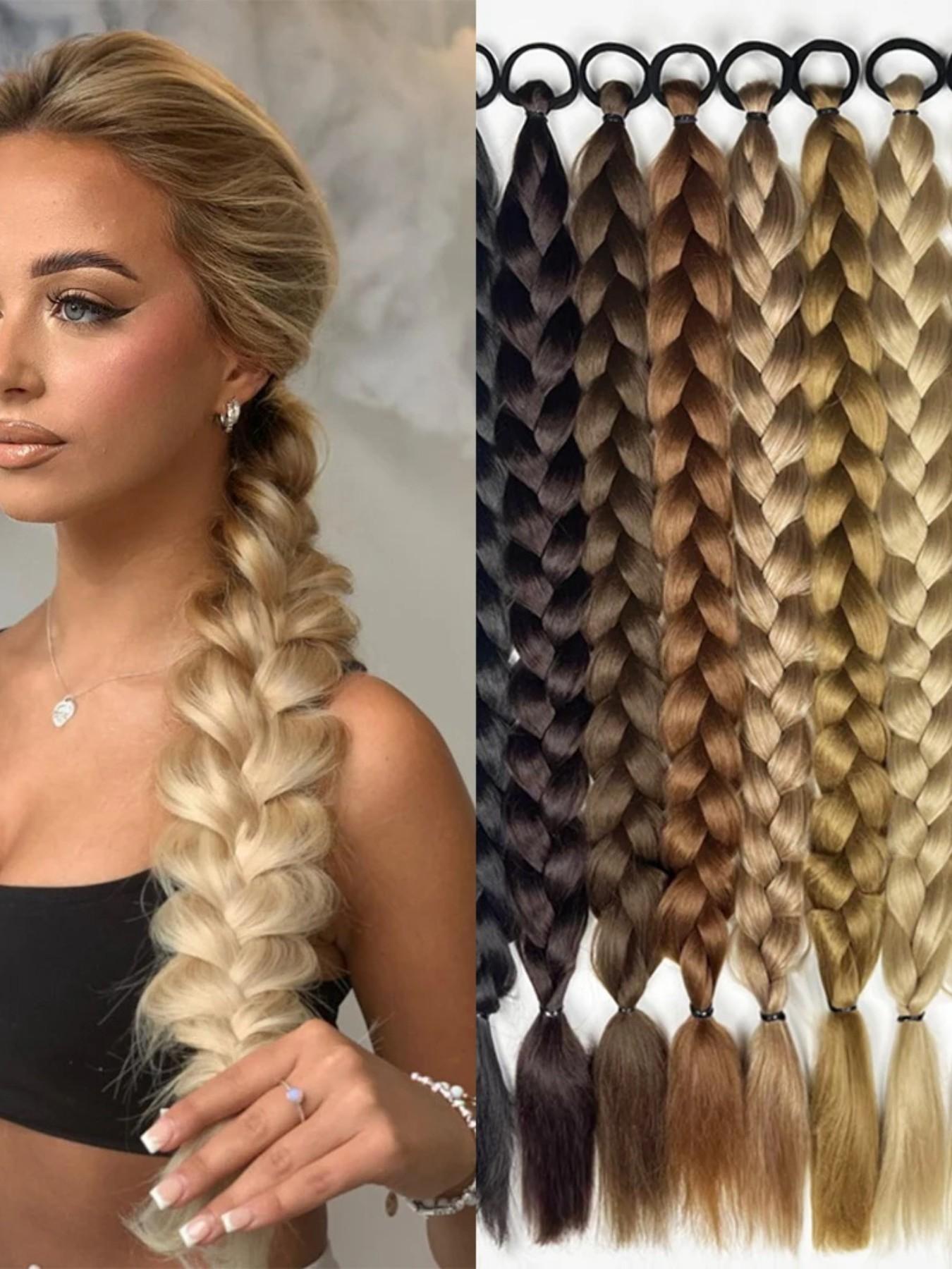 Women's Synthetic Long Twist Braid Ponytail Extension, 24-Inch Rubber Band Wig for Daily Use & Special Occasions, All-Season Hair Accessory, Synthetic Braids, Synthetic Braided Wigs