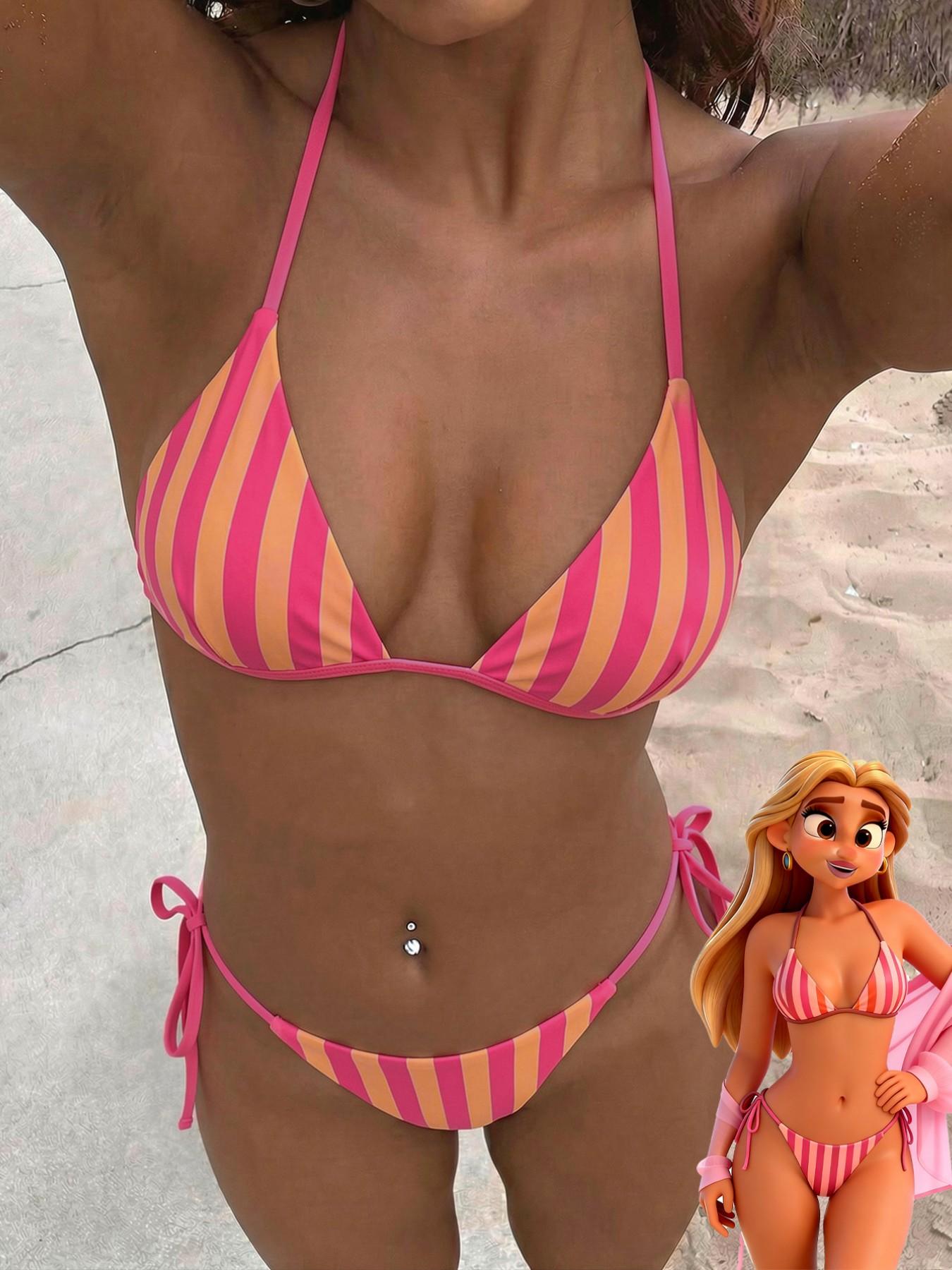 Women's Sexy Fashion Two-Piece Swimsuit, Summer Beach Bikini Set, Random Print, Casual Style, Polka Dot Pattern, All Seasons, Stripe Bikini