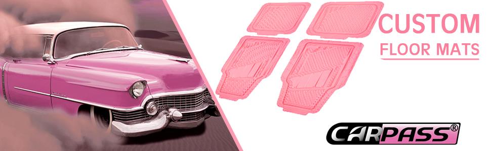 CAR PASS 4pcs Heavy Duty Rubber Floor Mats Pink 4-Piece Car Mat Set Universal Waterproof for SUV Truck Durable All-Weather Mats for Car Women Girly