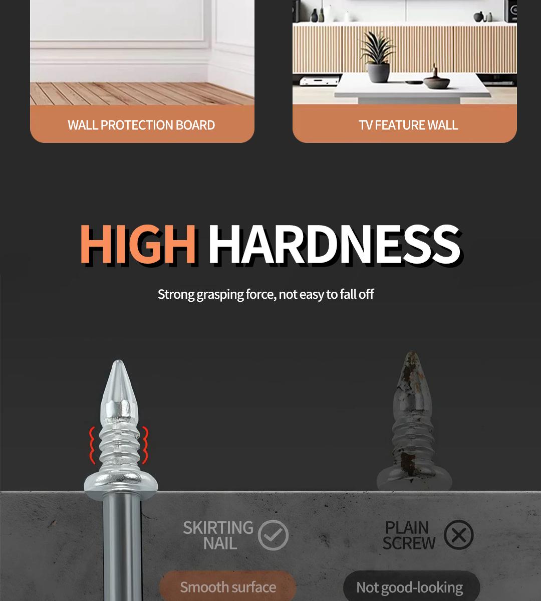 SOPAMI 200 Count Non-Marking Double-Headed Skirting Nails Sturdy Damage-Free Wall Installation Kit for Easy Application Functional Mounting Nails for Baseboards Wall Panels Furniture Cover Plates No Drilling Required