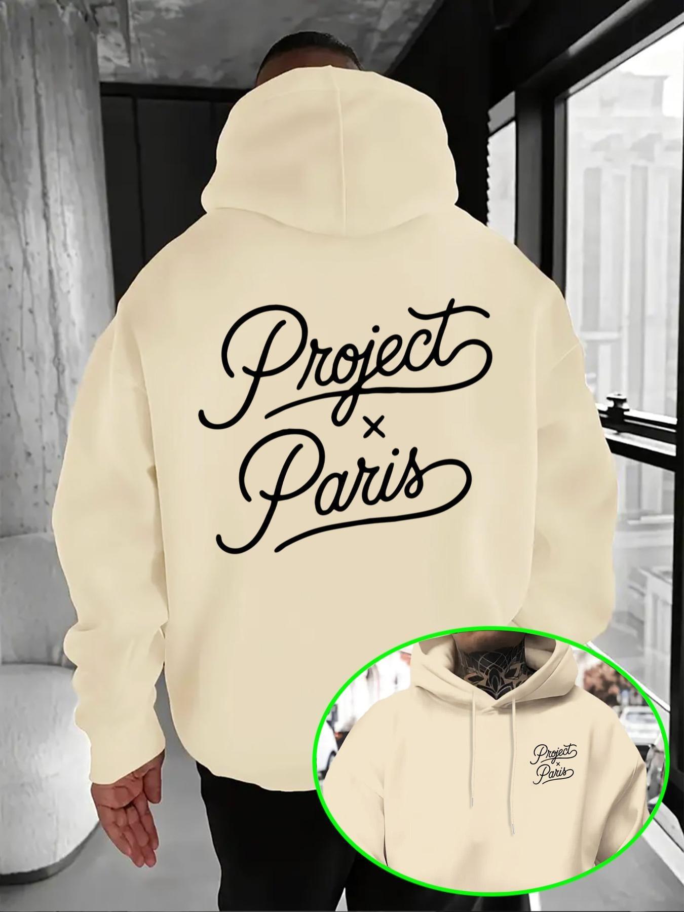 Men's French Trend Hoodie, Project X Paris Artistic Letter Print, Soft Fabric, Casual Fall & Winter Wear, Street Style