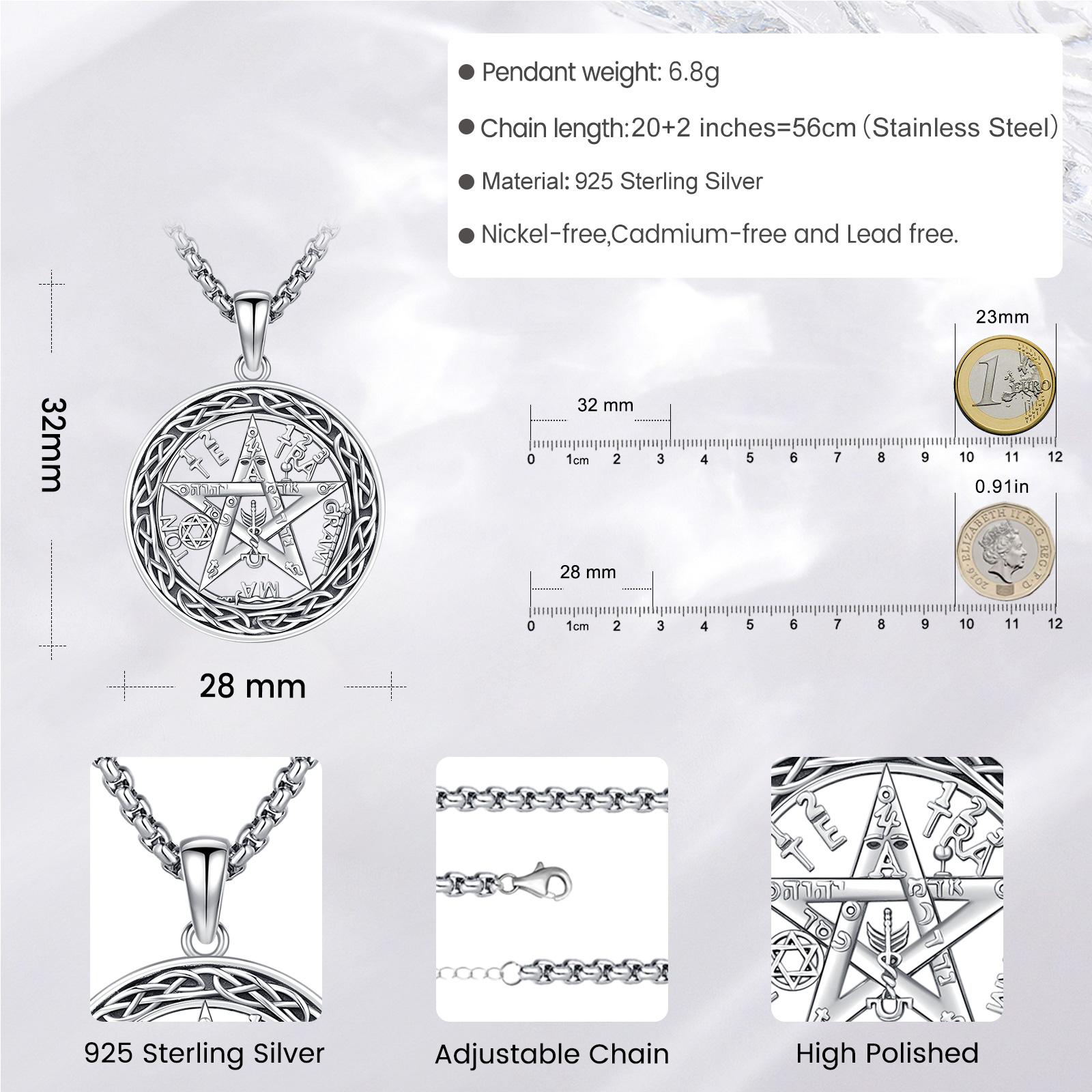 Tetragrammaton Necklace 925 Sterling Silver Pendant Pentagram Necklace for Men & Women, Oxidation Process Silver Pendant, YHWH Jewelry Accessories, Celtic Knot Desgin Round, Protection Amulet Gift