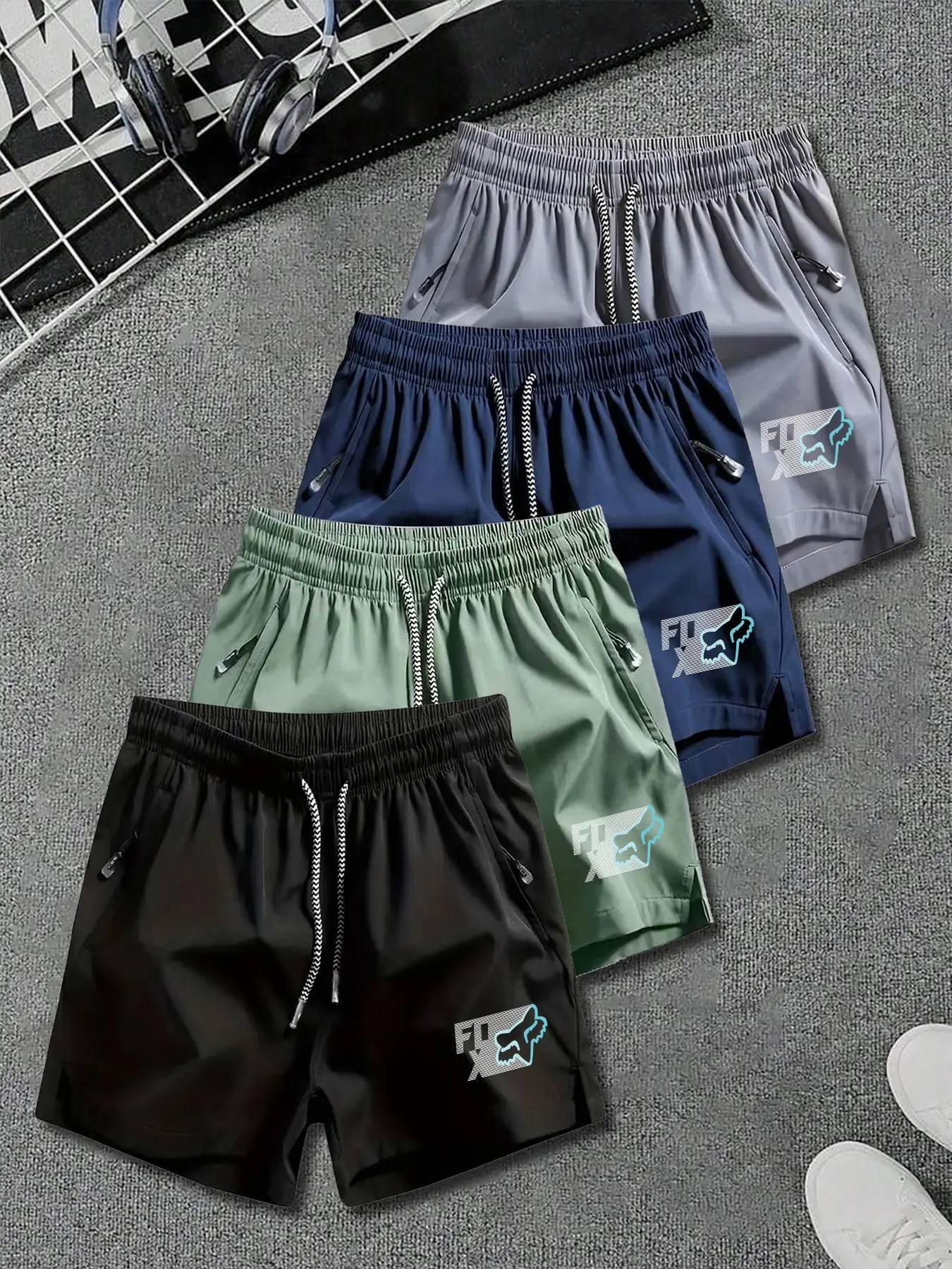 Unisex Sporty Five-Quarter Shorts, Lightweight Quick-Dry Fabric, Adjustable Drawstring Waist, Zip Pockets, Ideal for Running & Outdoor Activities