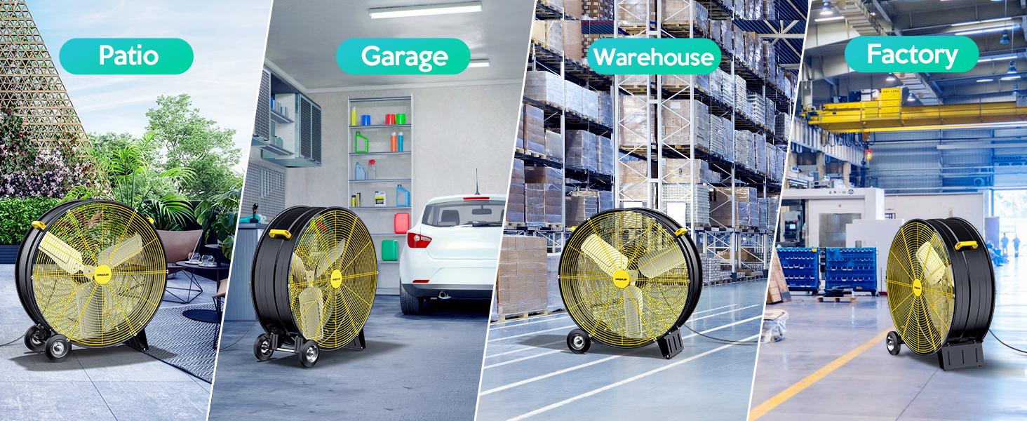 VAGKRI 24-30 Inch Industrial Drum Fan, 320W High Velocity Floor Fan, 3 Speed Heavy Duty Metal Air Circulator, 360° Tilt with Casters Handle ETL Standard for Patios, Warehouse, Commercial,Basement VAGKRI 24-30 Inch Industrial Drum Fan, 320W High Velocity Floor Fan, 3 Speed Heavy Duty Metal Air Circulator, 360° Tilt with Casters Handle ETL Standard for Patios, Warehouse, Commercial,Basement