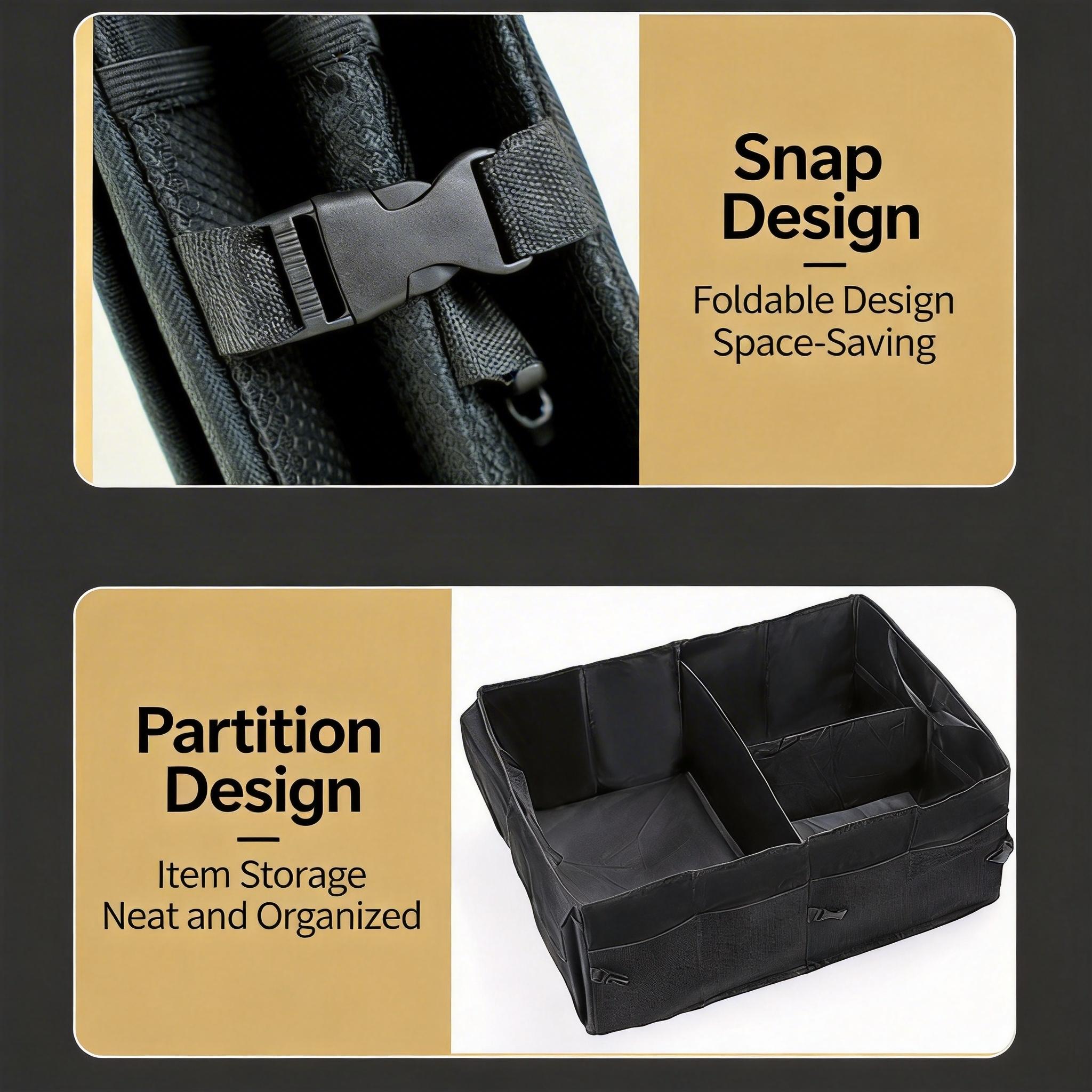 1pc Car Trunk Storage Box, Foldable Car Organizer with Adjustable Straps, Waterproof Storage Bin for Trunk and Suv Seats, Automotive Accessories