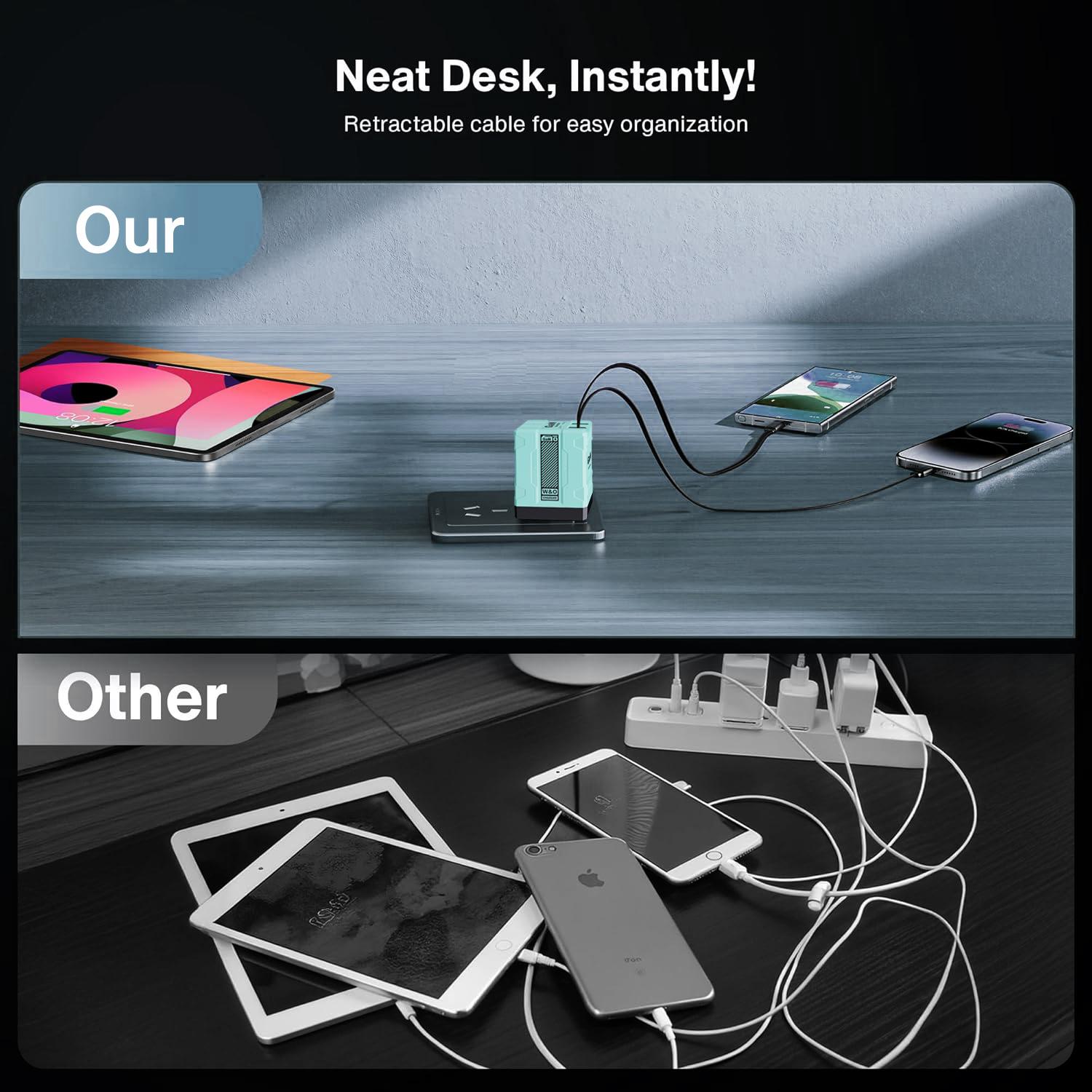 W&O 2 in 1 GaN Charger 80W MAX Fast Charger Folding Charging ortable Yellow Charging Block 2-Port Fast Compact GaN Charger