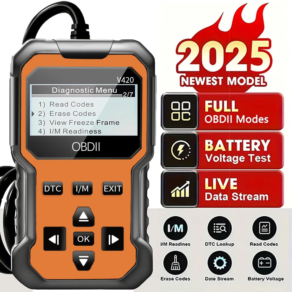 V420 Automotive OBD2 Diagnose Scanner, Ultimate Engine Fault Code Reader, All-in-One Scan Tool for Mechanics & DIYers, Vehicle Diagnostic Scanner Compatible with All OBD II Protocol Cars Since 1996, Automotive Diagnostic Tester