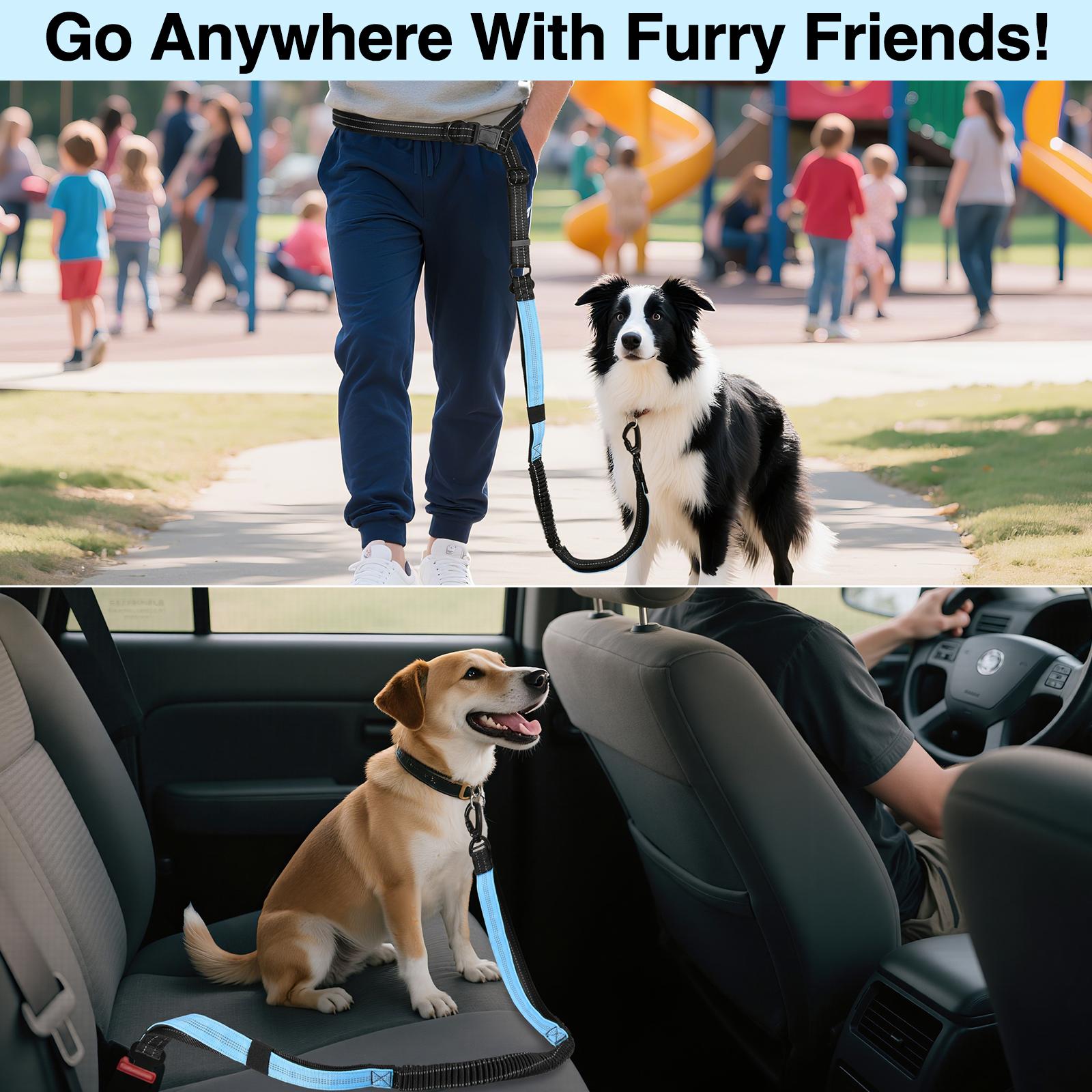 Pawaboo Hands-Free Dog Leash & Car Seatbelt - Shockproof Bungee Crossbody Design for Walking & Travel with Reflective Straps and 360° Lockable Safety Buckle