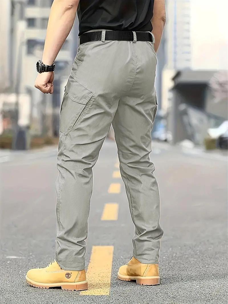 Men's Solid Color Flap Pocket Zipper Fly Cargo Pants without Belt Accessories, Casual Comfy Button Fly Trousers for Daily Wear, Men's Bottoms for All Seasons, Menswear, Plain