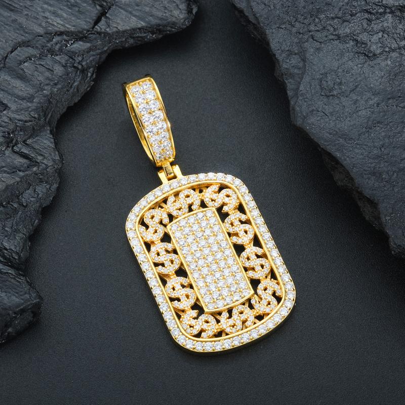【#P677】 US Dollar Symbol Tag Pendant UCCIYO S925 Sterling Silver Synthetic Moissanite Pendant Necklace for Women Men Hip Hop Jewelry Gift