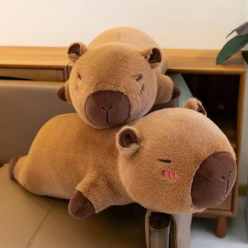 45cm-65cm Kawaii Cartoon Giant Strip Capybara Plush Doll Pillow Lying Brown Orange Wings Creative Capybara Plush Toy Home Decor