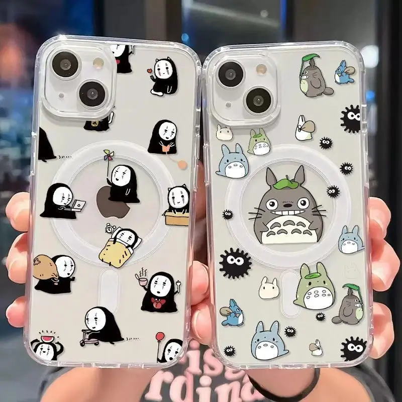Spirited Away Totoro Multi-Model Magnetic MagSafe Wireless Charging Phone Case, Shockproof Anti-Drop, Scratch-Resistant Slim Profile Soft TPU Aesthetic Cover for iPhone 17 Pro Max/Air,16-11 Plus Pro Max & Samsung S26-S21 FE Plus Ultra
