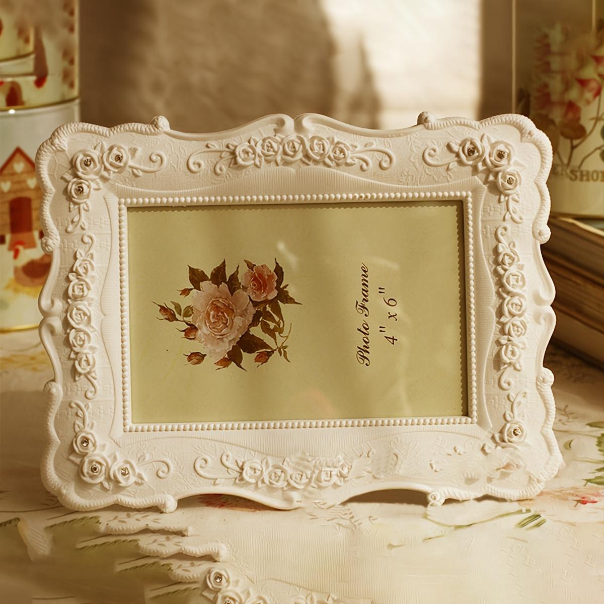 8 Inch Vintage Picture Frame with Rose Flower Design, Vintage Frames for Tabletop or Wall Display, Elegant Design with a black velvet backing, Horizontally or Vertically Use, Photo Frame for Home Decor Wedding