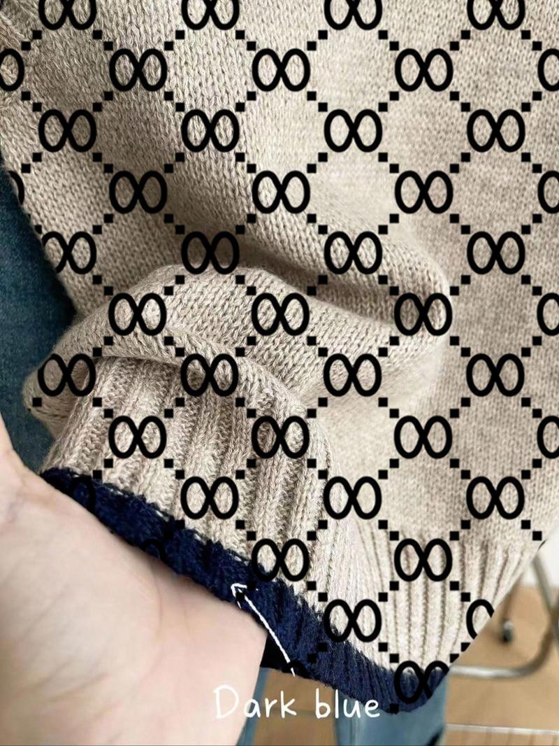 Women's Casual Loose-Fitting Round Neck Sleeveless Knit Top, Colorblock Deep Blue Edging Grid Print, Fall Winter Fashion