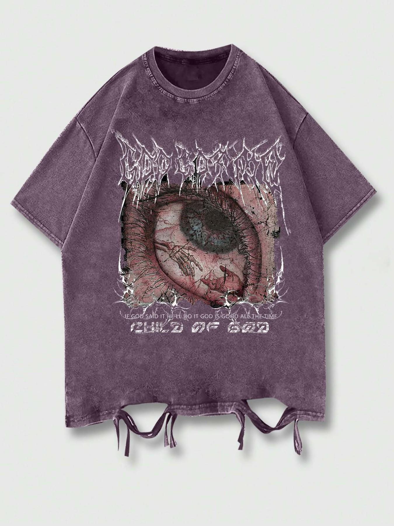 Y2K Grunge Child of God T-Shirt, Vintage Washed Eye Print Graphics 