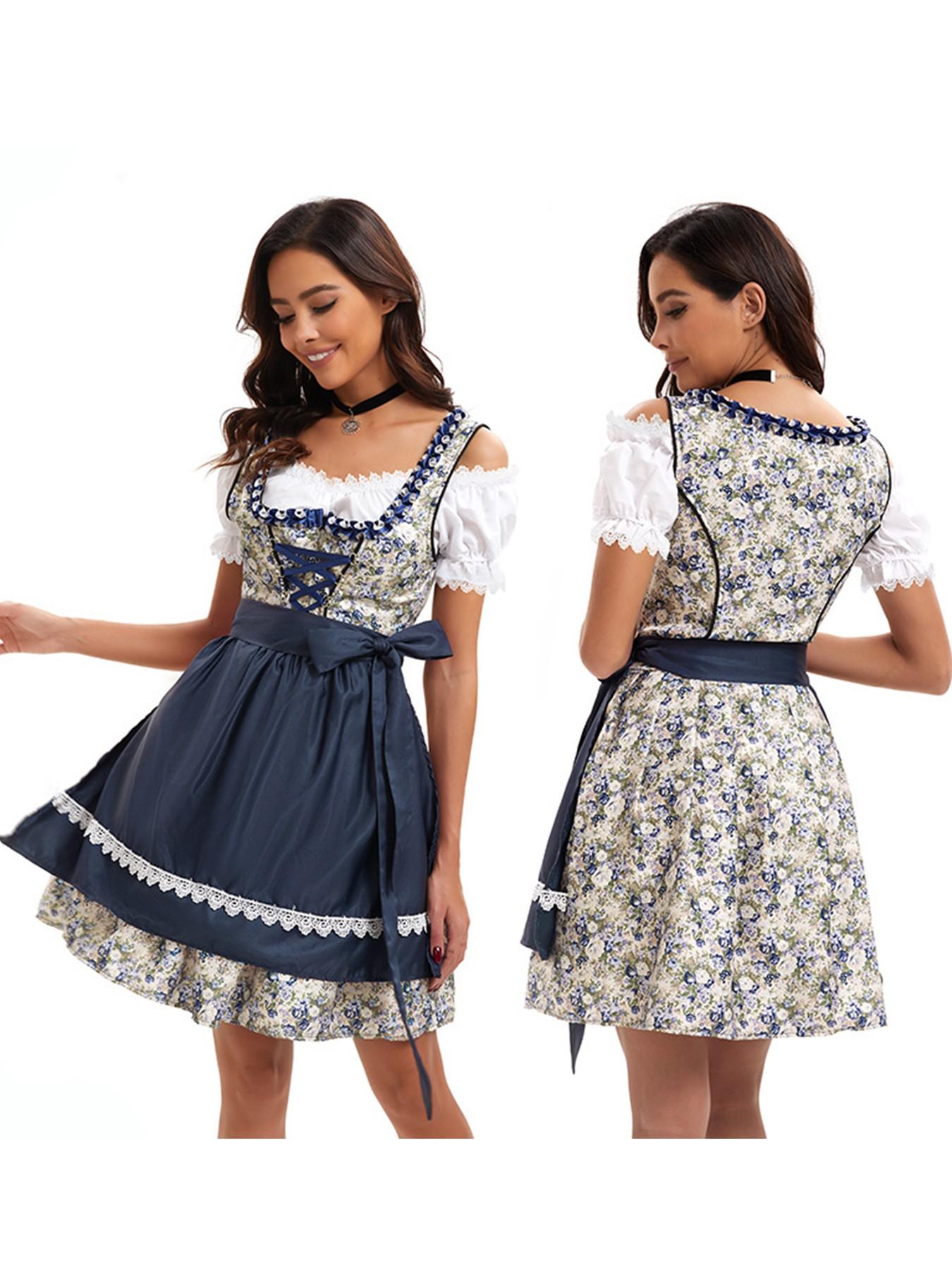 German Munich Beer Festival Women's Costume, Bavarian National Uniform Dress, Slim-Fitting Solid Pattern, All Seasons Performance Wear