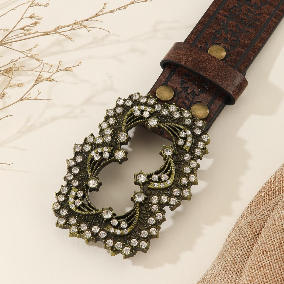 Punk Retro Belt with Rhinestone Buckle & Studded Trim