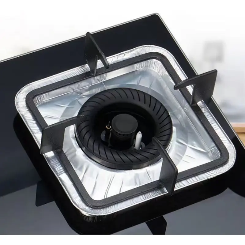 Disposable Aluminum Foil Protective Pads, 8.5" x 8.5" with 4.5" Opening Diameter, for Most Standard Cooktops