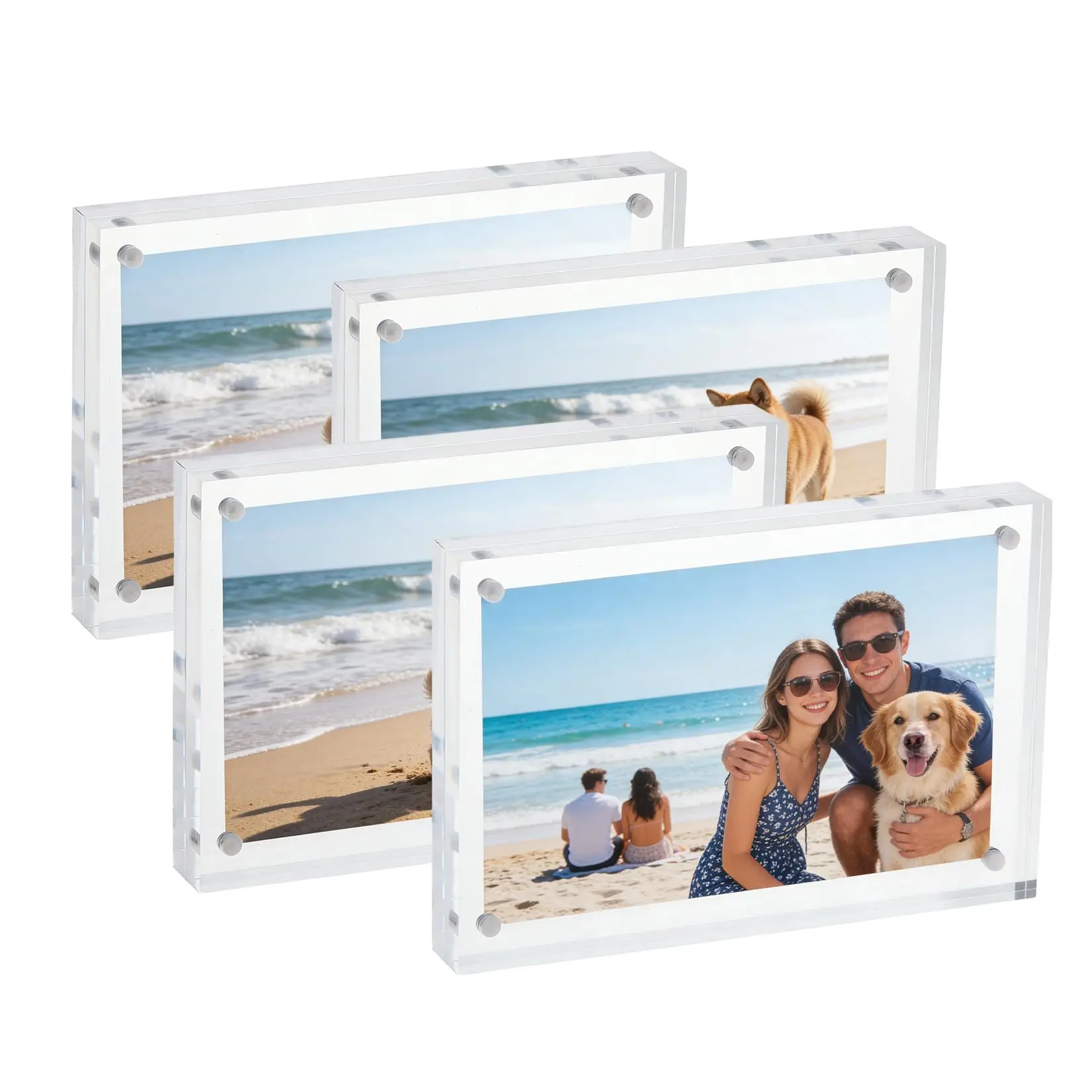 Frameless 4-Pack 4x6 Acrylic Magnetic Photo Frame Sets, Double-Sided Floating Desktop Holders for Home & Office Tabletop Display, Modern Home Decor