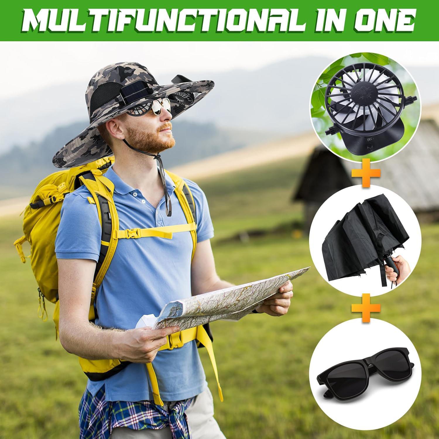 Solar Fan Hat, Hat with Solar Fans Built in，With2PCS Rechargeable Cooling Fan, Suitable for Outdoor Fishing, Camping