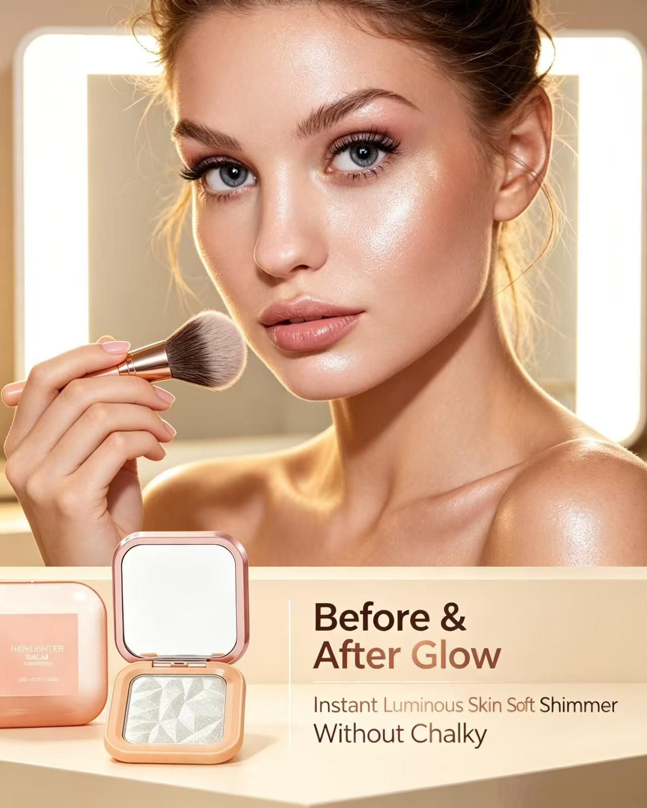 Rainbow Halo Powder Highlighter Palette, Mica-Blend Shimmery Iridescent Face Cosmetic, Nourishing Gentle Care, Radiance-Boosting Face Brightening & Contour Sculpting, Long-Lasting, Multi-Use for Party Makeup, Brightens