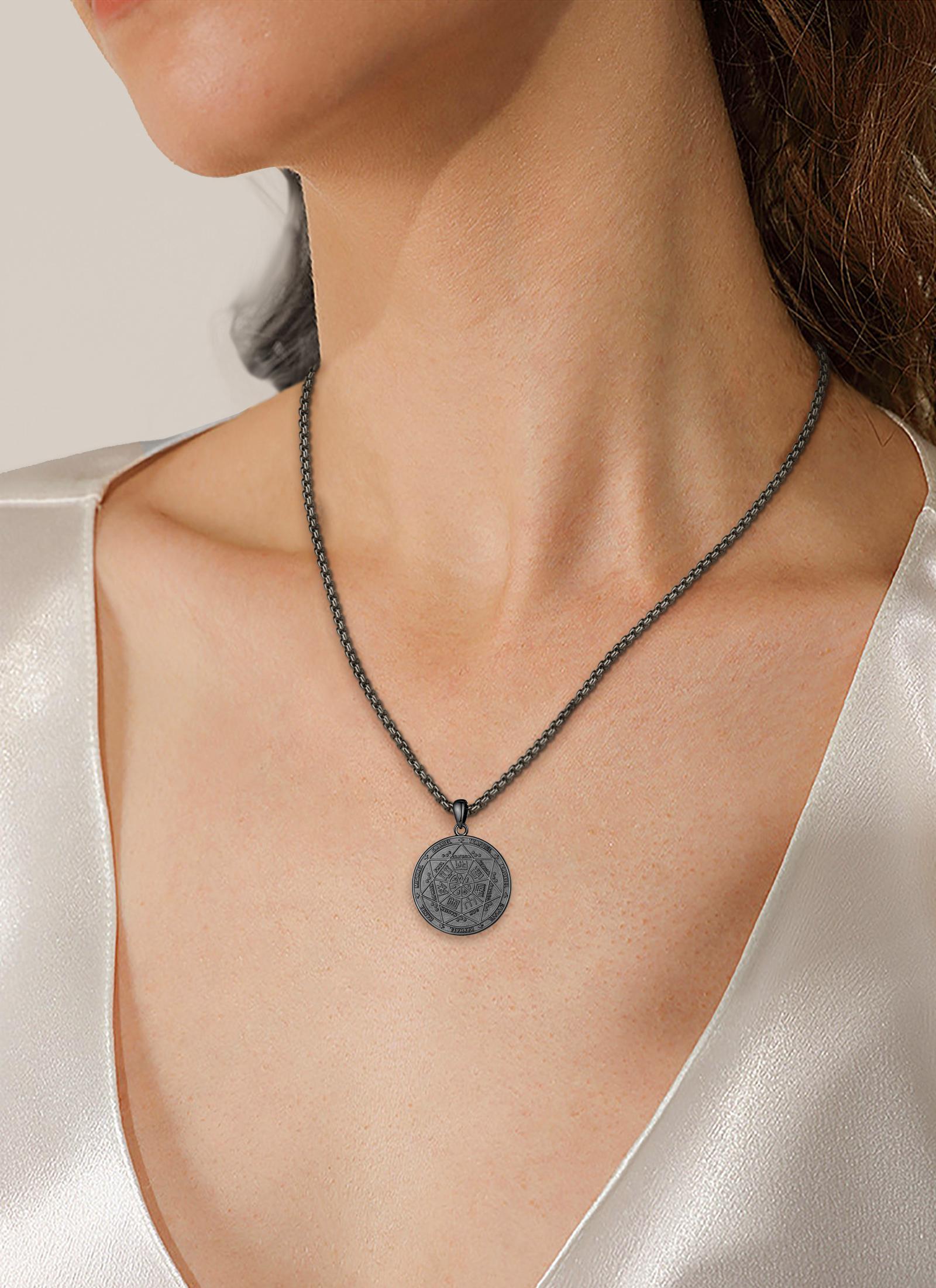 Antique Seal of Seven Archangels Necklace, Protective Solomon Pendant, Archangel Michael Talisman Amulet, Spiritual Jewelry Gift For Men