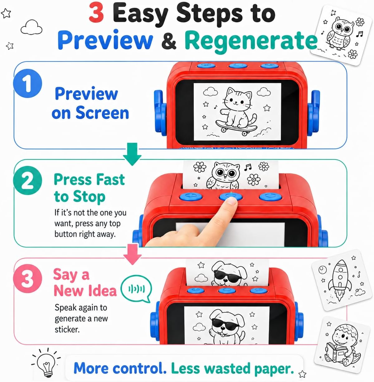 AI Sticker Printer for Kids Voice Activated Sticker Maker with Screen Portable Inkless Thermal Printer for Coloring Stickers  Craft Toy