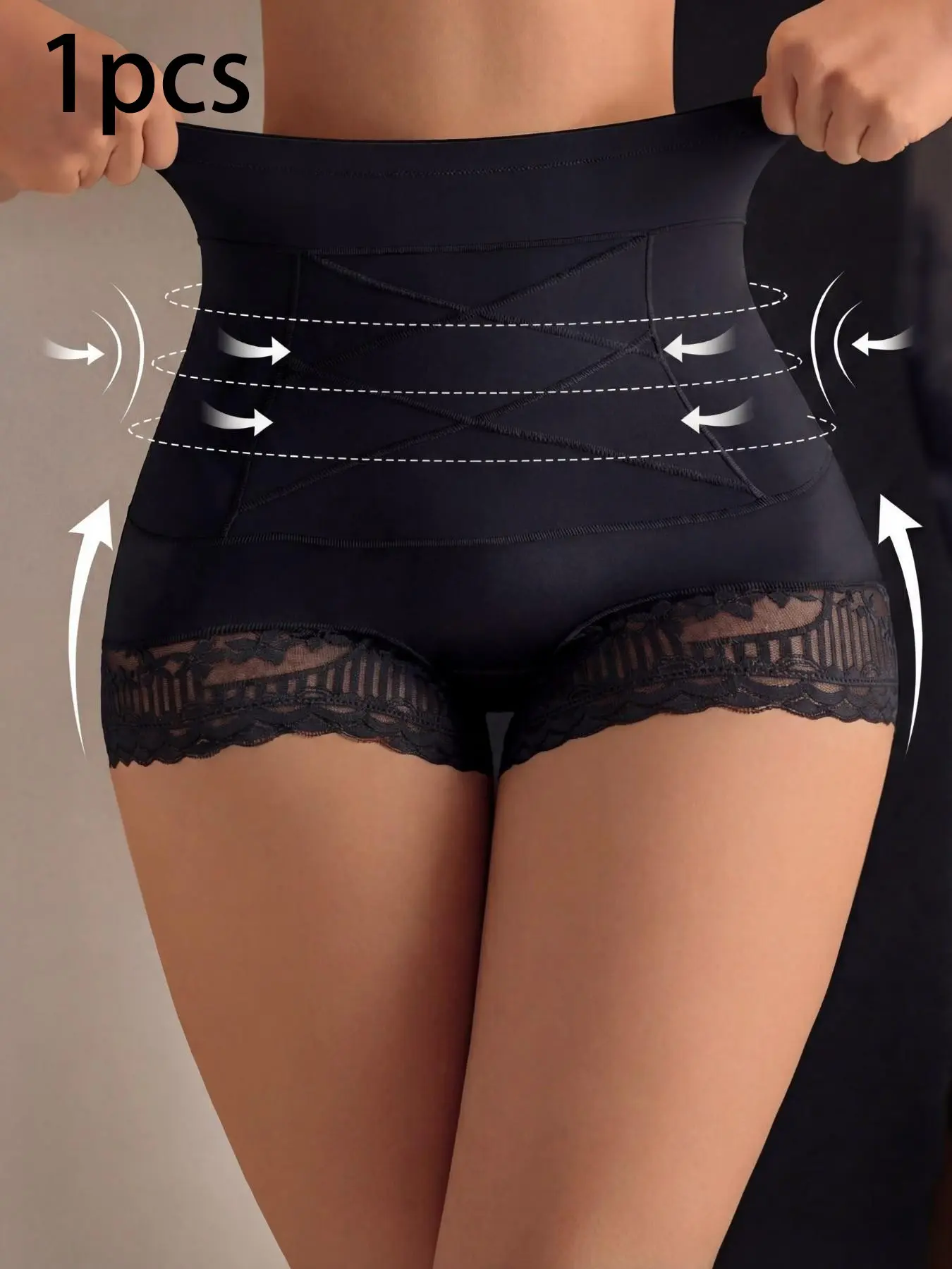 Women’s High Waisted Basic Shapewear Shorts, Lace Trim Tummy Control Body Shaper Girdle Panty, Seamless Lace Detail Compression Waist Trainer Underwear, Butt Lifting Smooth Sculpting Shorts for Daily Wear