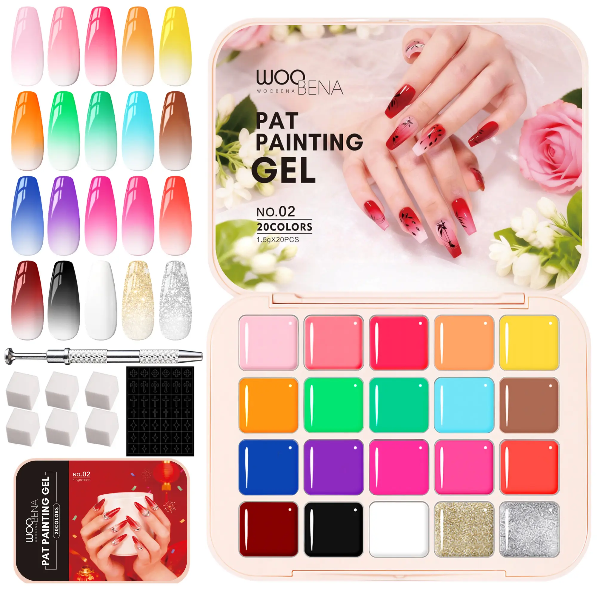 Blooming Gel Pat Pat Gel Polish Palette, Professional Patting Gel Polish Ombre Gel Nail Polish Set, Vivid Gel Nail Colors, DIY Gradient Ombre Nails Manicure Nail Gel Kit for Beginners & Nail Salon Use