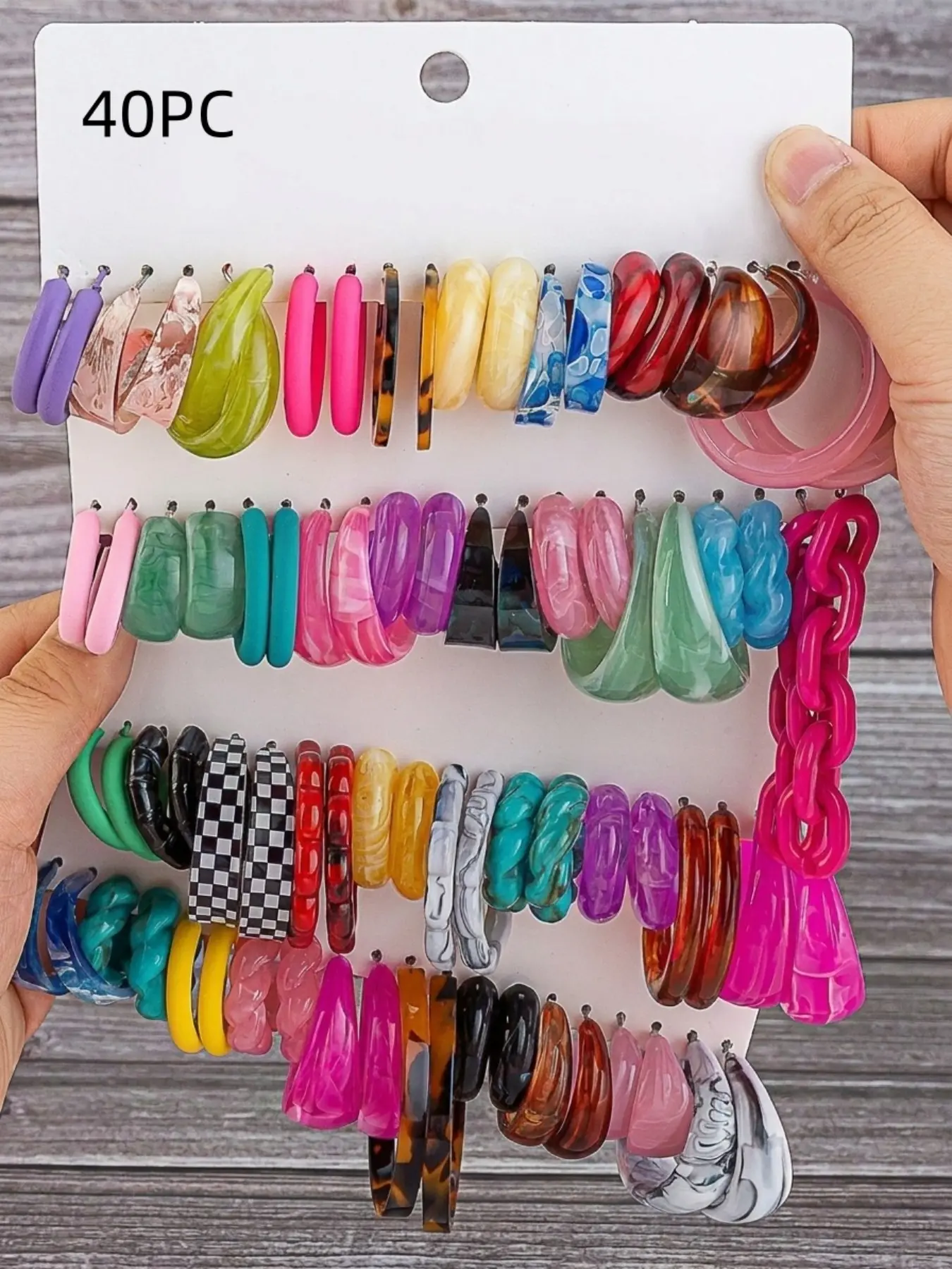 40 Pairs Acetate Resin Colorful Large Circle Earrings Set, Cute Floral Drop Earrings, Lightweight Face-Framing Jewelry for Women, Fashion Dangle Earrings