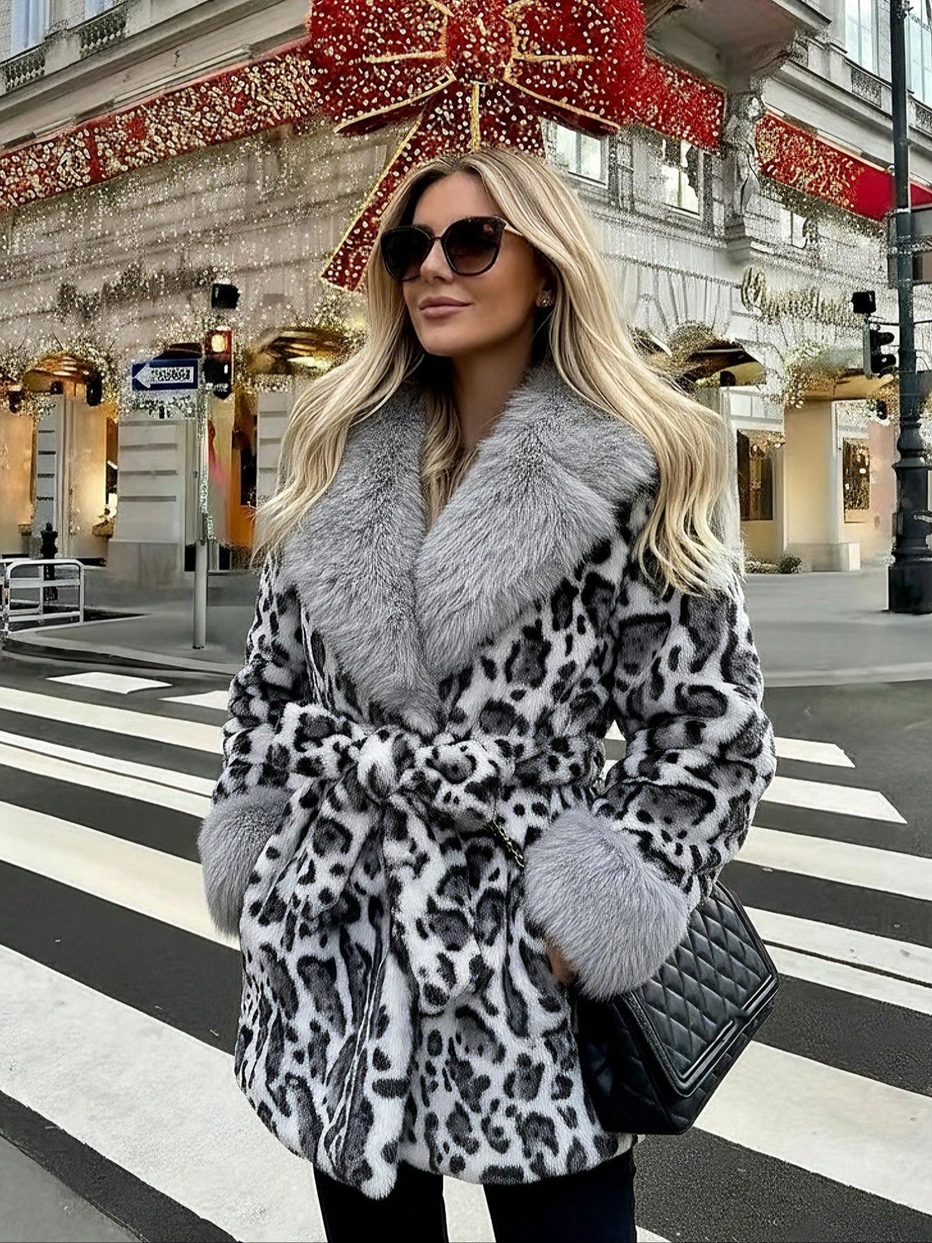 Women's Belted Faux Fur Coat, Winter Fashion Long Sleeve Coat with Pocket, Casual Warm Outerwear, Stylish Daily Wear, Perfect for Cold Weather