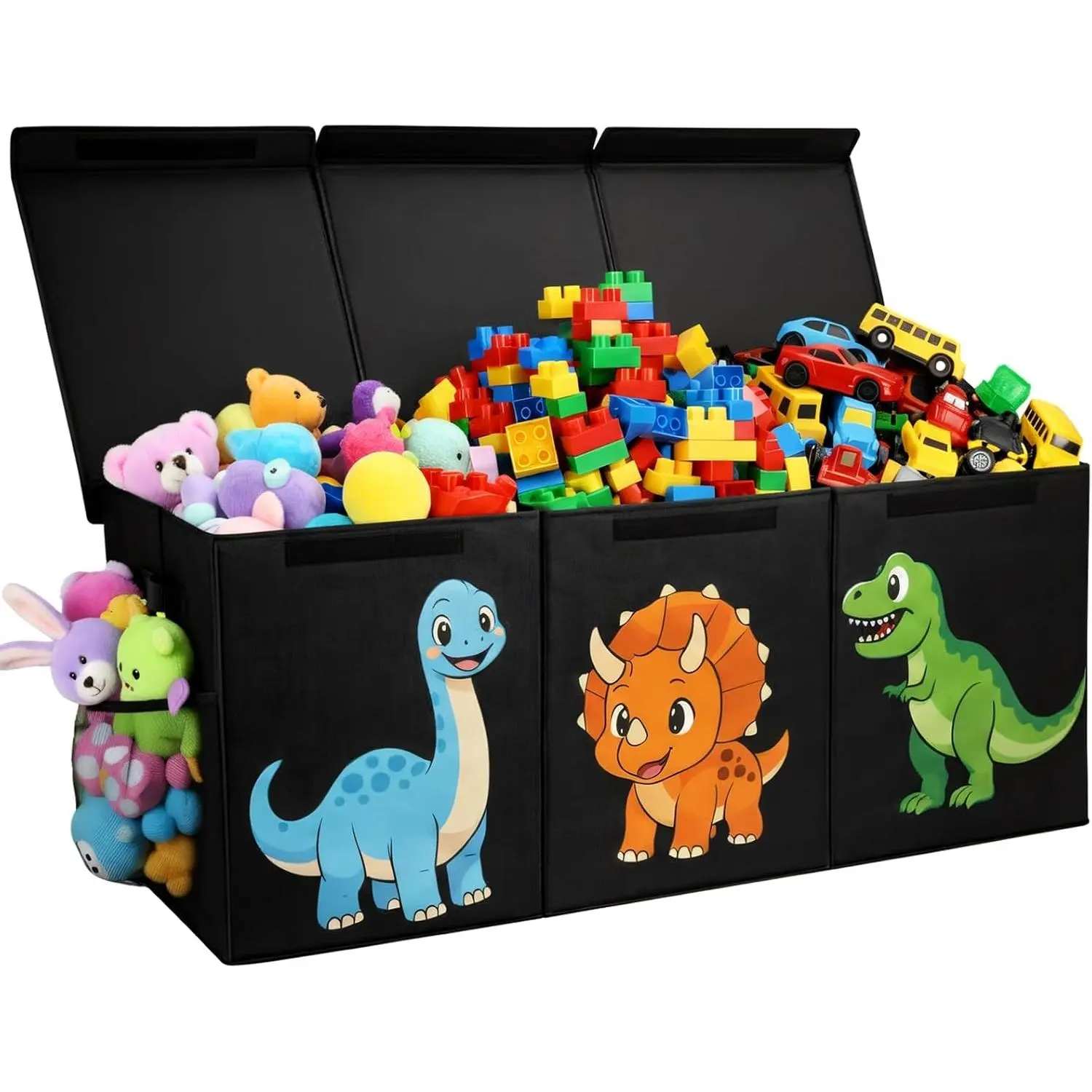 Extra Large Collapsible Toy Box Chest, Sturdy Dinosaur Toy Storage Organizer with Lids, 40"x16"x14", Toy Box for Boys Girls, Cute Kids Bin Baskets for Living Room, Playroom, Nursery, Bedroom, Black