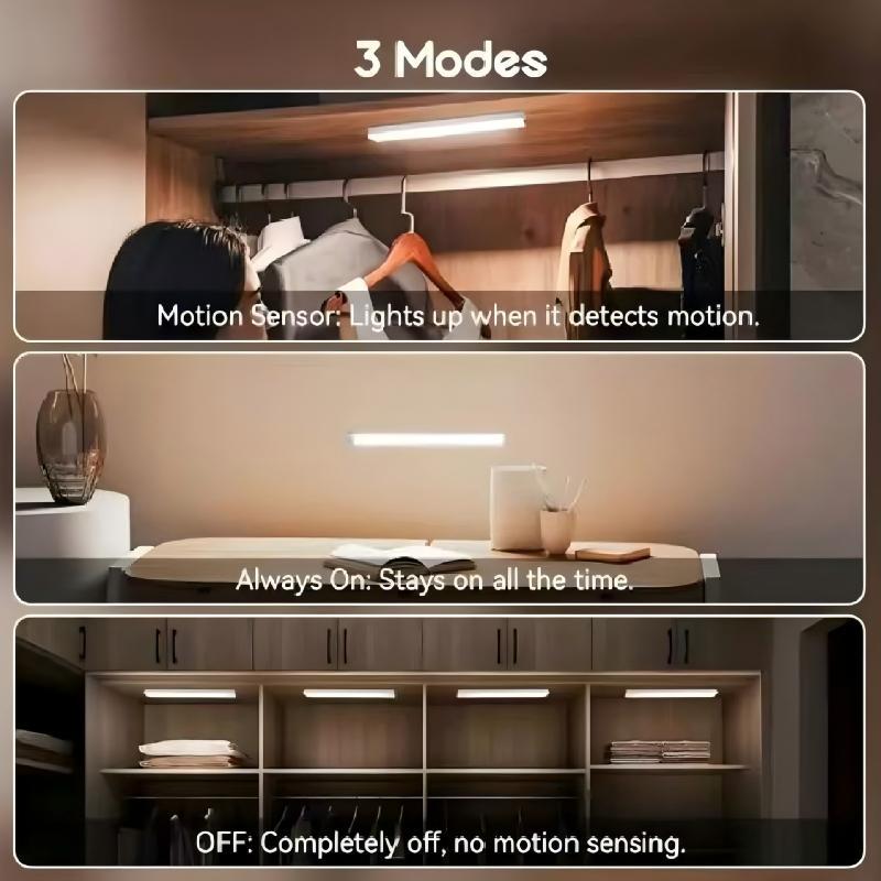 Smart Motion Sensor LED Strip Light, Self-Adhesive Rechargeable Night Light Motion Sensor Lamp for Cabinet, Wardrobe and Drawer, Wall-Mounted Low-Voltage Lighting Fixture