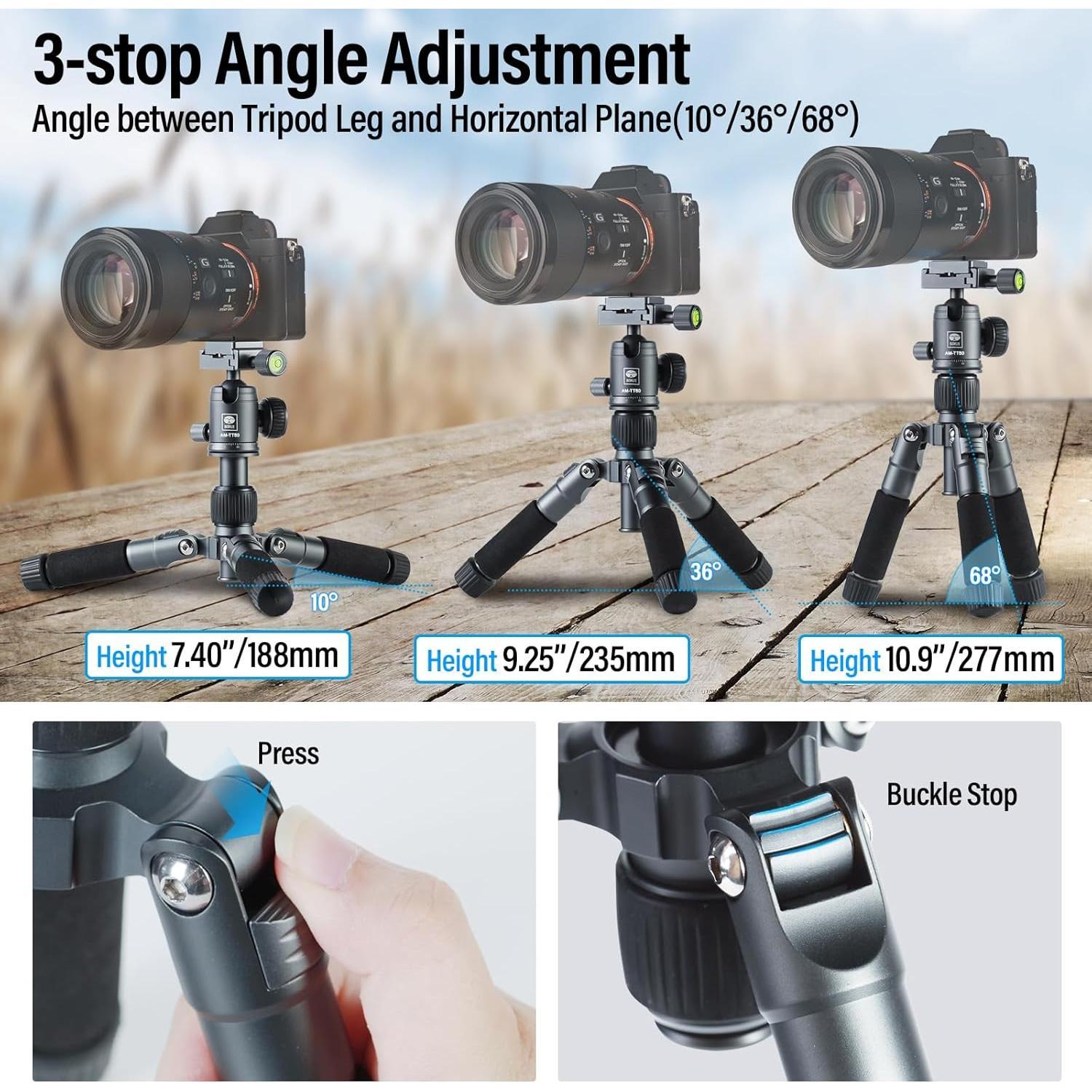 Compact Mini Desktop Tripod, 20" Portable Small Tabletop Tripod Stand with 360? Ball for DSLR, Camera, Phone, up to 17.64lbs, Phone Holder Included, AM-TT50 Compact Mini Desktop Tripod, 20" Portable Small Tabletop Tripod Stand with 360? Ball for DSLR, Camera, Phone, up to 17.64lbs, Phone Holder Included, AM-TT50