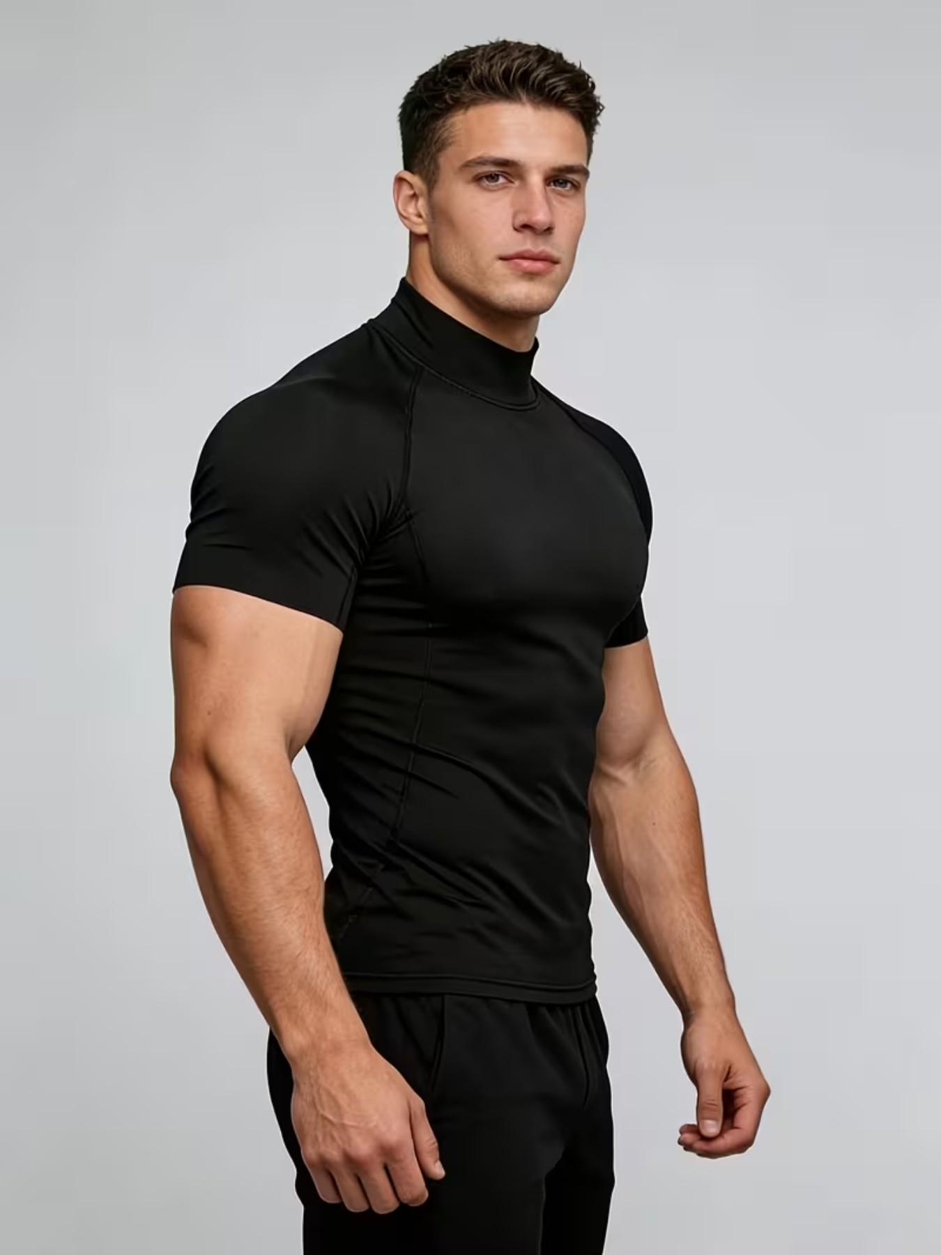 Men's Slim Fit Fitness Tee - BEAST Sleeve Print, High Stretch, Polyester Blend, Fitness Apparel, Fitness Clothes, Perfect for Gym, Weight Training & Street Style, Black