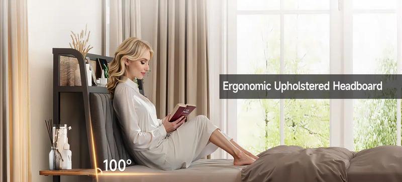 【Valentine's Day Gift】ONBRILL Twin/Queen/King Size Bed Frame, Upholstered Platform Bed With Charging Station Ergonomic Headboard And Side Storage Shelf, Noise-Free, BedRoom Furniture 【Valentine's Day Gift】ONBRILL Twin/Queen/King Size Bed Frame, Upholstered Platform Bed With Charging Station Ergonomic Headboard And Side Storage Shelf, Noise-Free, BedRoom Furniture