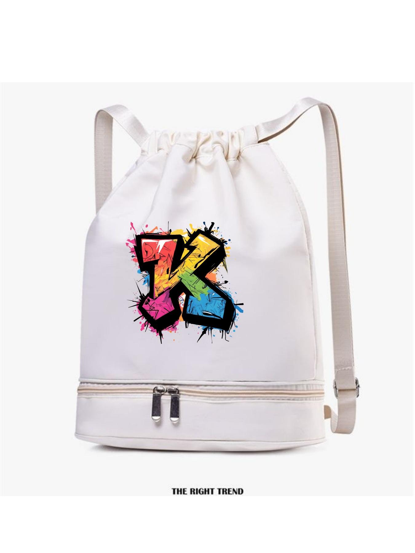 Street Graffiti Style Letter K Print Backpack, Adjustable Shoulder Straps, Detachable Shoe Compartment, Multiple Colors Available