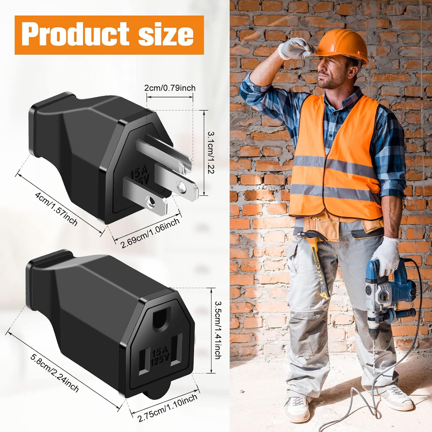 20 Pcs Extension Cord Plug Replacement, Male and Female Extension Cord Ends, 125V 15A 2 Pole 3 Wire Straight Connector, Nema 5-15P 5-15R Compatible Replacement Plug, 1875W Heavy Duty Electrical Fitting