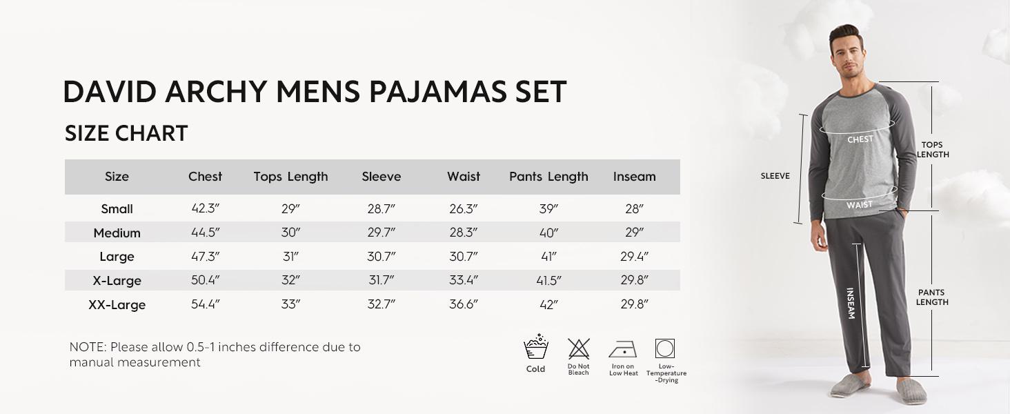 DAVID ARCHY Mens Pajamas Set - Soft Pajama Set for Men 2 Piece Long Sleeve Pajamas for Men Cotton Mens Pjs Sets with Pockets Pants Top FathersDayGift Loungewear Crewneck