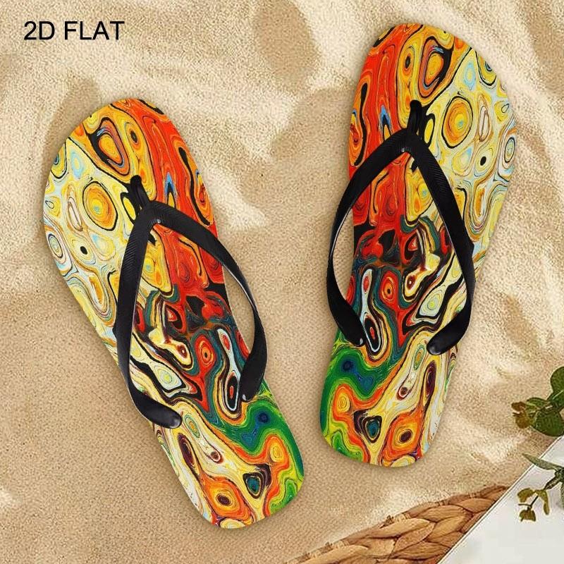 2026 Summer New Women'S Flip Flops, Vibrant Abstract-Print, Open Toe, Flat Heel, Multiple Colors|Sizes Available, Ideal for Mother'S Day, Easter, Holiday Gifting, All-Season Wear, Dry-Clean Friendly, Women Shoes